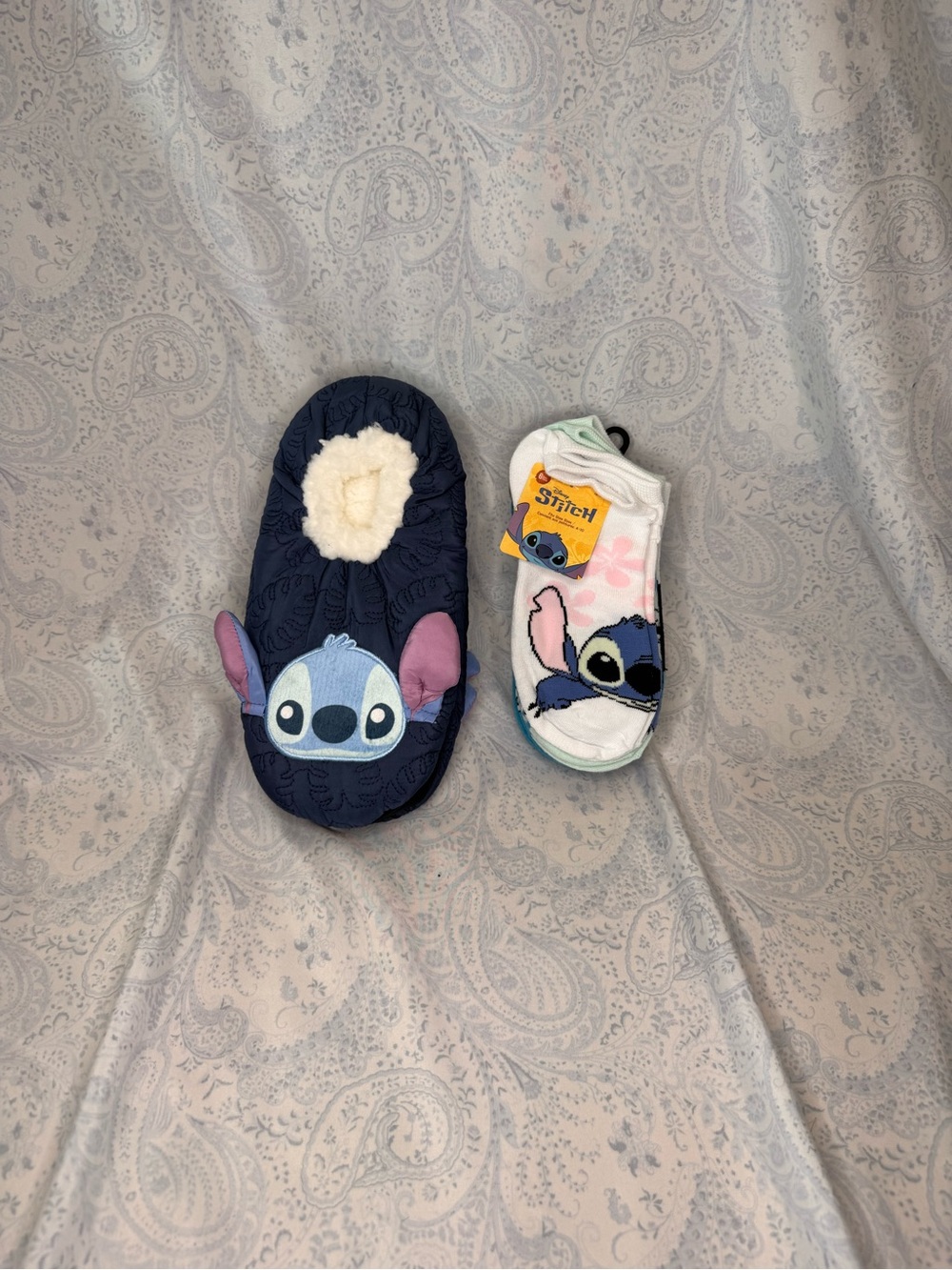 Disney Stitch Slippers and 6 pair Socks Set
